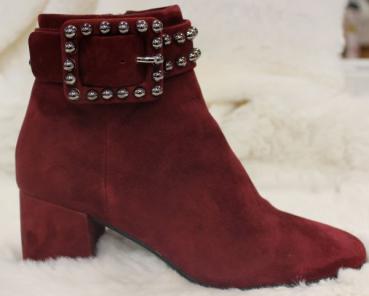 Wildleder Stiefelette, Bordeaux mit Nieten